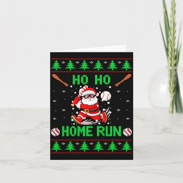 Cartão Ho Ho Home Run Baseball Christmas Santa Ugly Xmas  (Frente)