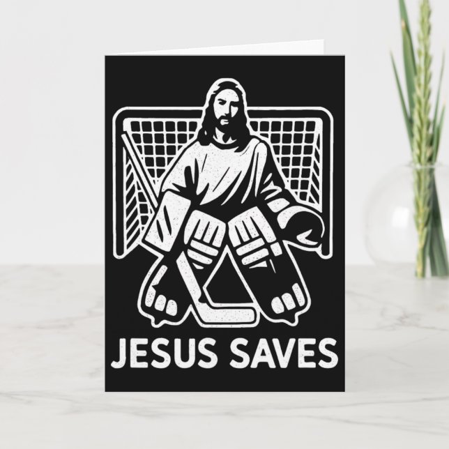 Cartão Hockey Goalie Goalkeeper Jesus Saves Christian Hoc (Frente)