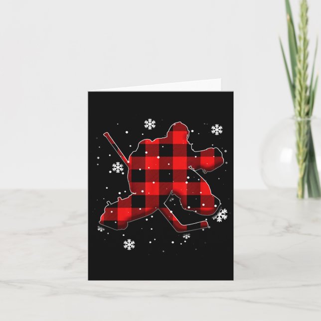 Cartão Hockey Goalie Plaid Christmas  (Frente)