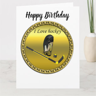 Cartão Hockey I Love personagem design with stick and hel