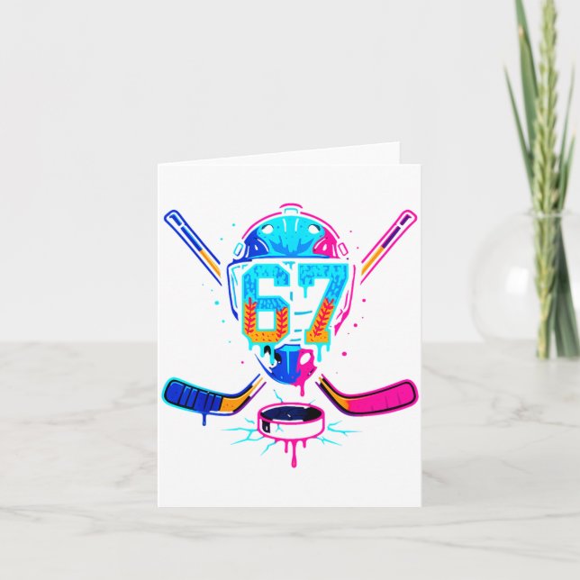 Cartão Hockey Ice Cream Drip Number 67 Player 67th Birthd (Frente)