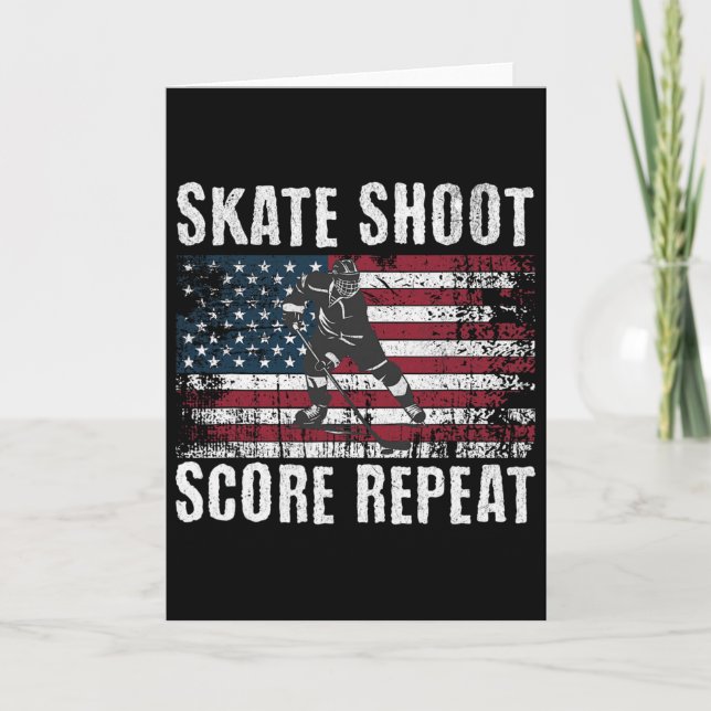 Cartão Hockey Usa American Flag Funny Fourth Of July Hock (Frente)