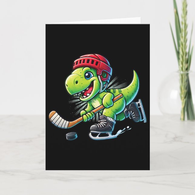 Cartão Hockeysaurus Dinossauro Hóquei no Gelo Trex Menino (Frente)