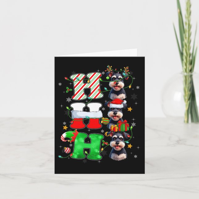 Cartão Hohoho Schnauzer Cão Papai Noel Elfo Chapéu Rena C (Frente)