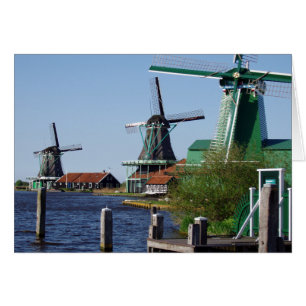 Cartão Holandês Red Green Zaanse Schans Dutch Windmilmill