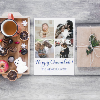 Cartão Holiday 4 Photos Happy Chanukah Family White