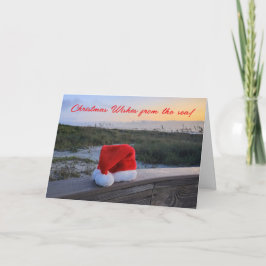 Cartão Holiday com tema Beach com Santa Hat