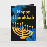 Cartão Holiday de Hanukkah Elegante<br><div class="desc">A Elegante Cartão de Férias Hanukkah apresenta fundo azul e preto e velas Hanukkah.O dentro da placa tem uma mensagem pessoal modelo.Clique no botão personalizar para personalizá-la com seu próprio texto.</div>