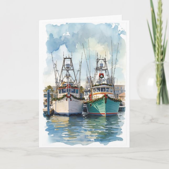 Cartão Holiday Harbor Watercolor Greeting Card (Frente)