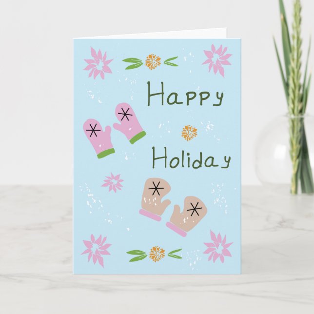 Cartão Holiday Mittens (Frente)