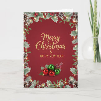 Cartão Holiday Pine and Berry Christmas Greeting Card