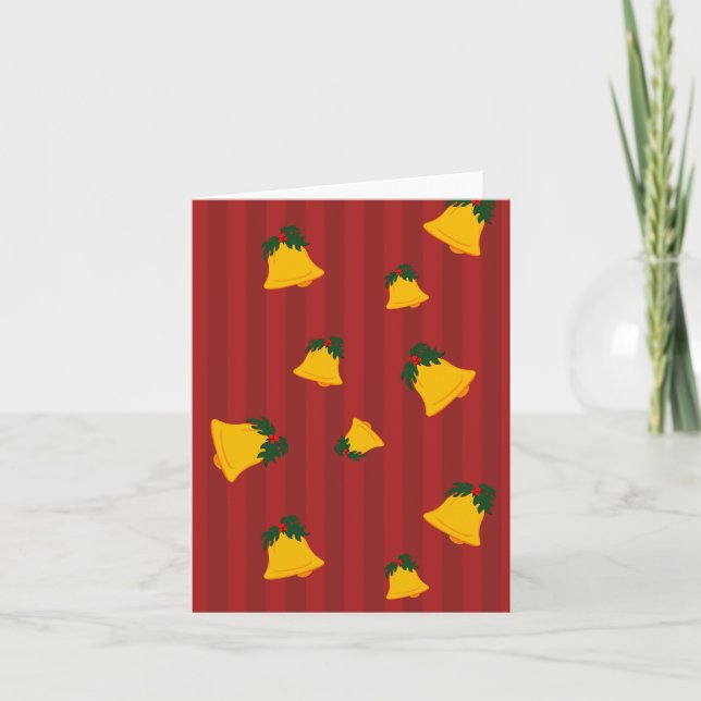 Cartão Holiday Red Gold Stripe Bells Christmas (Frente)