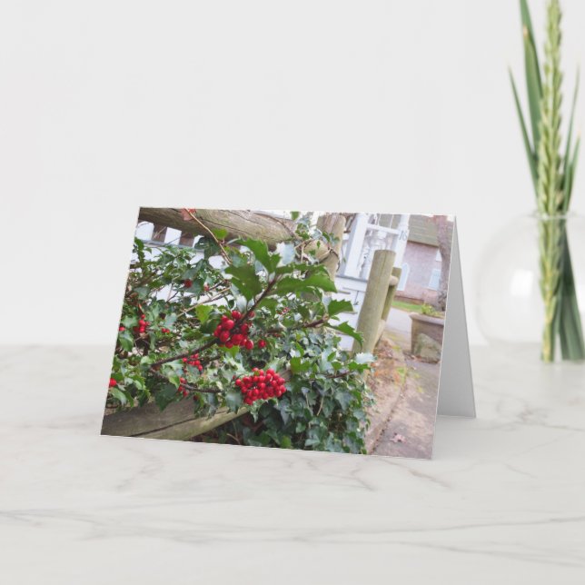 Cartão Holly Berries e Cerca - Martha's Vineyard (Frente)