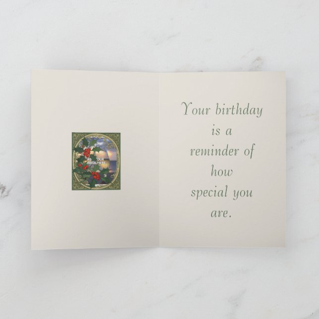 Cartão Holly Christmas Red Berry Decorative Holiday Desig (Interior)