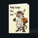Cartão Holly Cow You Are 40 - Cartoon Funny Birthday<br><div class="desc">A funny, cartoony, brown cow character ready to present you with a greeting.</div>
