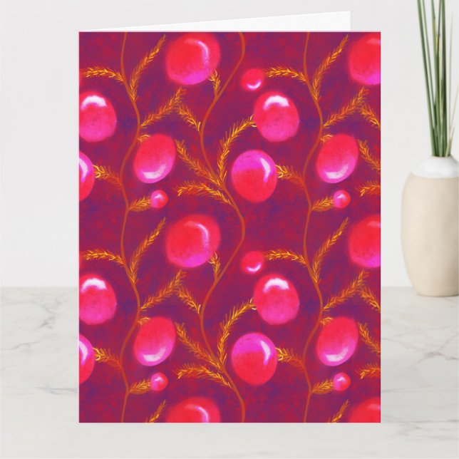 Cartão Holly e Enfeites de natal | rosa (Frente)