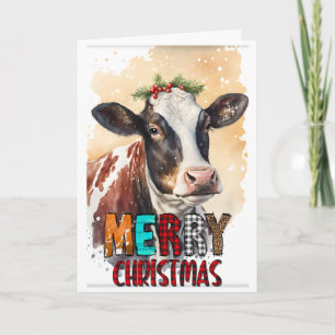 Cartão Holly Felry Christmas Brown Cow Card