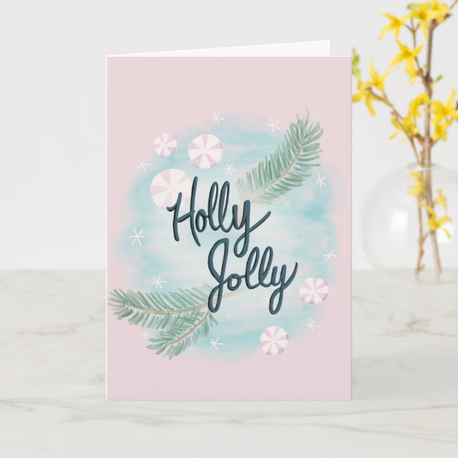Cartão Holly Jolly - Pastel - Natal - Saudação - (Flor Amarela)