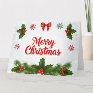 Cartão Holly & Snowflakes Merry Christmas Card
