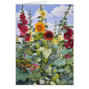 Cartão Hollyhocks e girassóis 2005