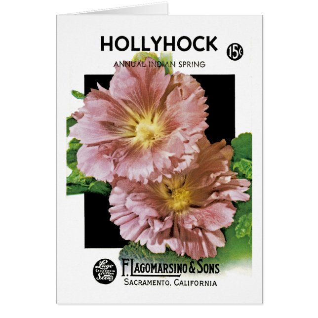 Cartão Hollyhocks Pacote de Semente Vintage (Frente)
