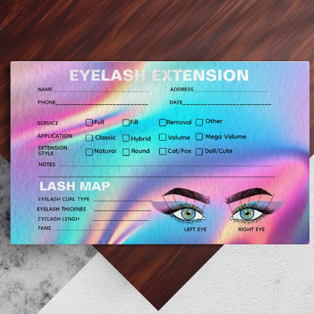 Cartão Holográfico Aestético Lash Record (Holographic Aesthetician Lash Record Card)
