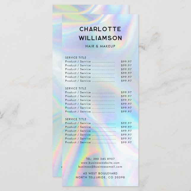 Cartão Holográfico de Lista de Preços de Negócios  (Frente/Verso)