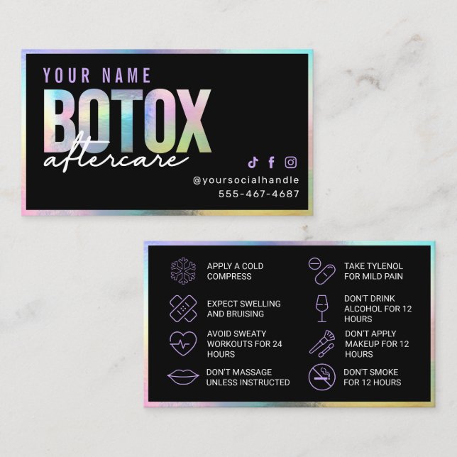 Cartão Holográfico de Pós-Cuidados Botox (Frente/Verso)