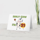 Cartão Holy Cow I'm 21 Birthday Tshirts and Gifts<br><div class="desc">Text reads "Holy Cow I'm 21" on 21st birthday T-shirts,  mugs,  cards,  buttons,  magnets,  postage stamps,  and other 21st birthday apparel and gifts with a cute cartoon cow in a party hat holding a birthday gift and birthday cupcake!</div>