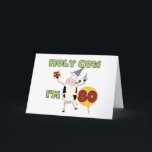 Cartão Holy Cow I'm 80 Birthday T-shirts and Gifts<br><div class="desc">Text reads "Holy Cow I'm 80" on 80th birthday T-shirts,  mugs,  cards,  buttons,  magnets,  postage stamps,  and other 80th birthday apparel and gifts with a cute cartoon cow in a party hat holding a birthday gift and birthday cupcake!</div>