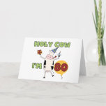 Cartão Holy Cow I'm 80 Birthday T-shirts and Gifts<br><div class="desc">Text reads "Holy Cow I'm 80" on 80th birthday T-shirts,  mugs,  cards,  buttons,  magnets,  postage stamps,  and other 80th birthday apparel and gifts with a cute cartoon cow in a party hat holding a birthday gift and birthday cupcake!</div>