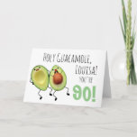 Cartão Holy Guacamole Personalized 90th Birthday Card<br><div class="desc">Celebrate someone's nintieth birthday with a bit of humor with this fun "Holy Guacamole" design. This avocado couple is paired with text that can be personalized for your intended recipient; just change the age and name and you're all set. In addition, the fonts can also both be customized to your...</div>