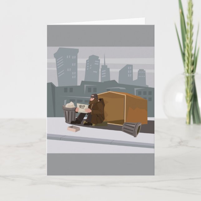 Cartão Homeless Man Holding Help Sign Urban Poverty (Frente)