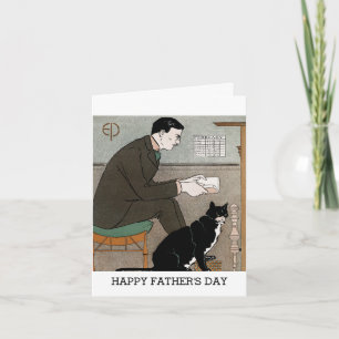Cartão Homem Antigo com Gato Feliz Dia dos Pais