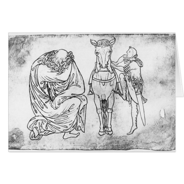 Cartão Homem assentado, cavaleiro que monta seu cavalo (Frente Horizontal)