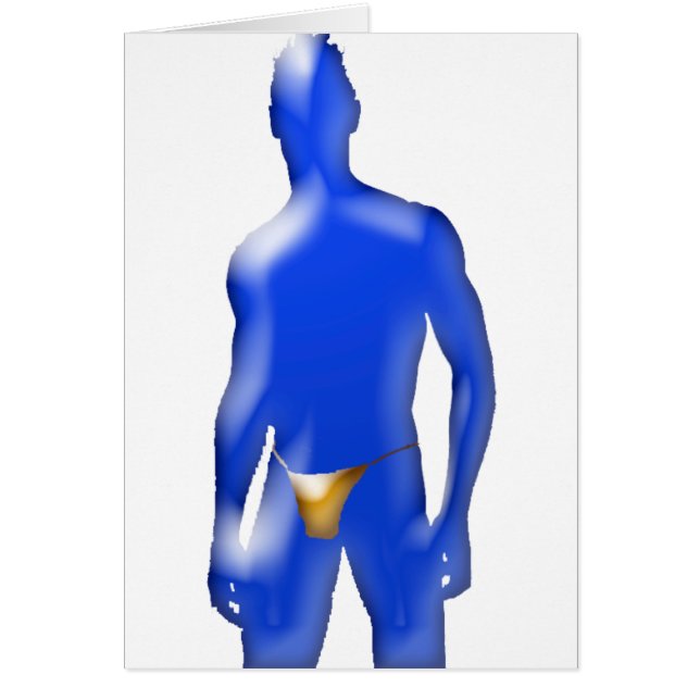 Cartão Homem azul no roupa interior alaranjado (Frente)