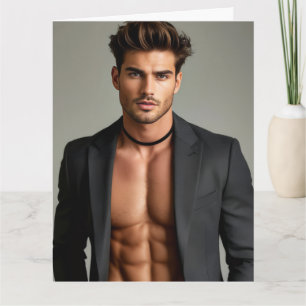 Cartão Homem Bonito em Blazer sem Camisa Retrato