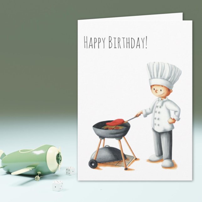 Cartão Homem-Chef Ilustrado Fazendo Aniversário de Chef (Illustrated Chef Man Doing a Barbecue Birthday Card )