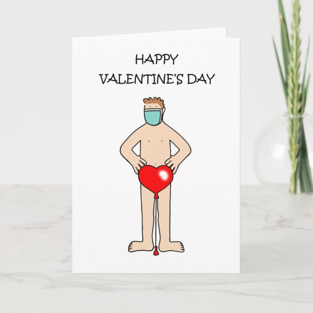 Cartão Homem de Cartoon Covid 19 Vestindo apenas uma másc (Frente)