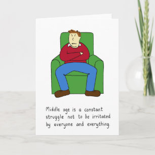 Cartão Homem de meia idade mal-humorado, humor.