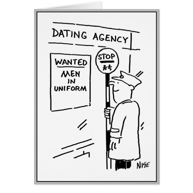 Cartão Homem de uniforme à procura de um encontro. (Frente)