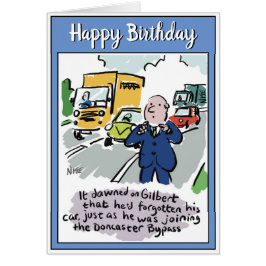 Cartão Homem dirigindo percebe que esqueceu seu carro.