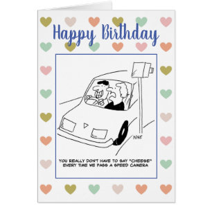 Cartão Homem diz "queijo" passando por uma câmera rápida