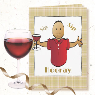 Cartão Homem Engraçado com Cartoon de Vinho Vermelho Aniv