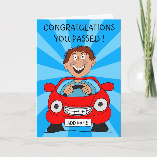 Cartão Homem feliz passa no teste de direção (Frente)