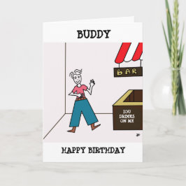 Cartão Homem no Bar IOU Desenho - Feliz Aniversário