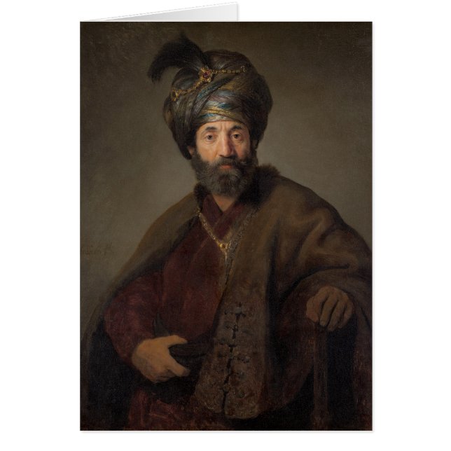 Cartão Homem no traje oriental, c.1635 (óleo em canvas) (Frente)