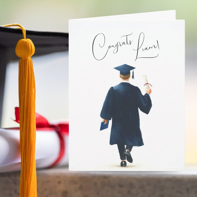 Cartão Homem Personalizado de Graduação de Parabéns (Minimalist graduation card that you can personalize! )