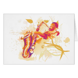Cartão Homem que joga o estilo jazzístico da aguarela do
