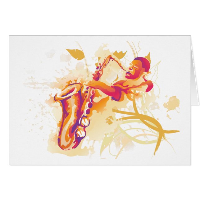 Cartão Homem que joga o estilo jazzístico da aguarela do (Frente Horizontal)